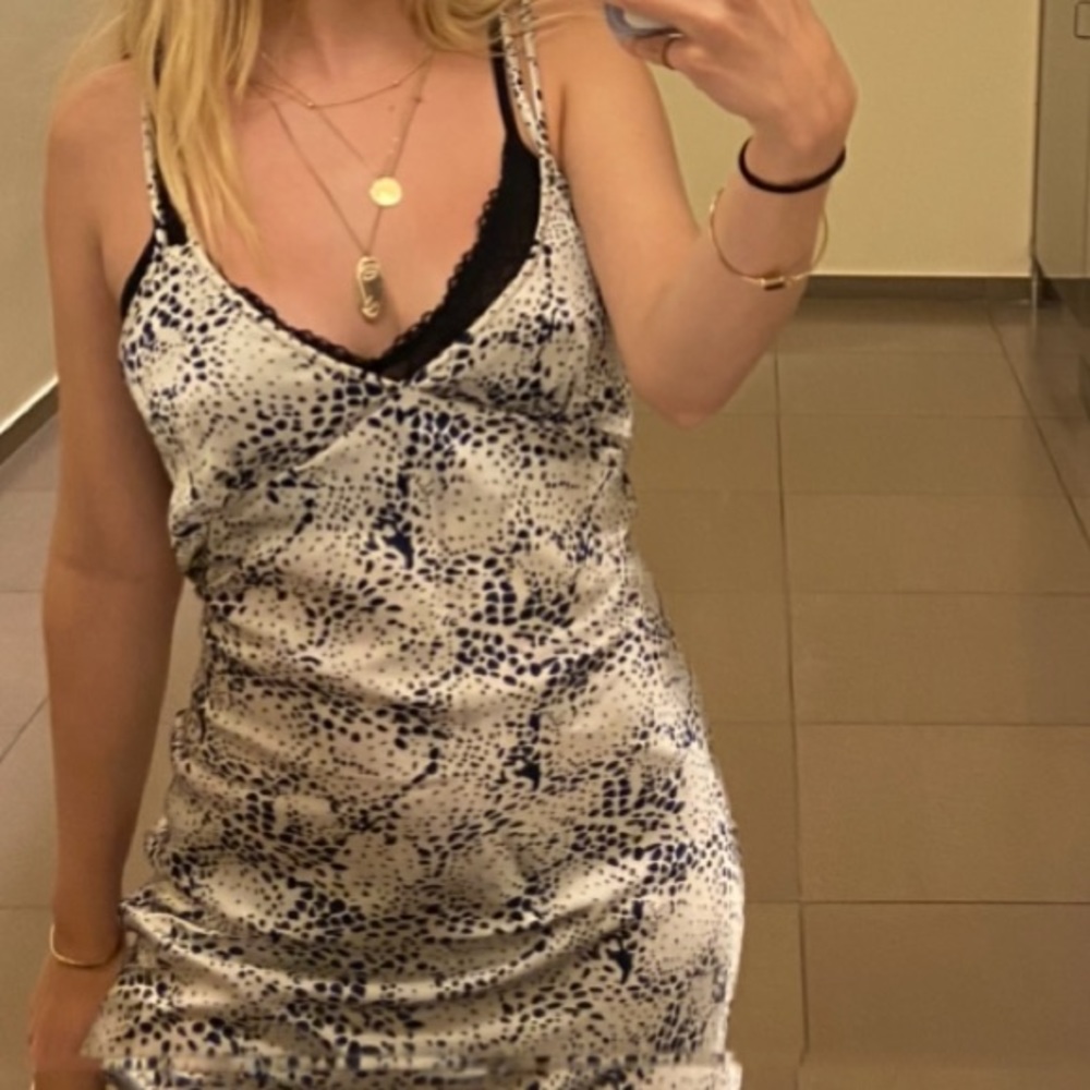 Long satin slip dress blue and silver